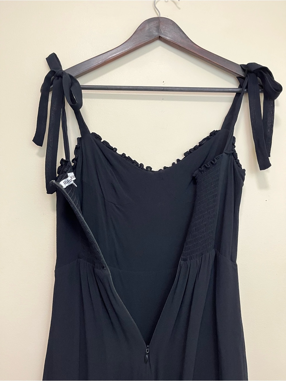 Reformation Christine Dress - Black Tie-Shoulder Ruffle Mini Dress - Picture 7 of 14
